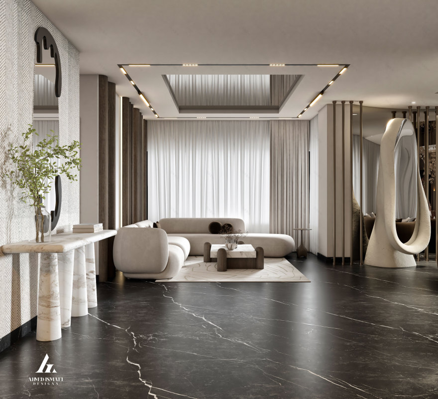 奢华现代接待区设计丨@ahmedismail_designs-18
