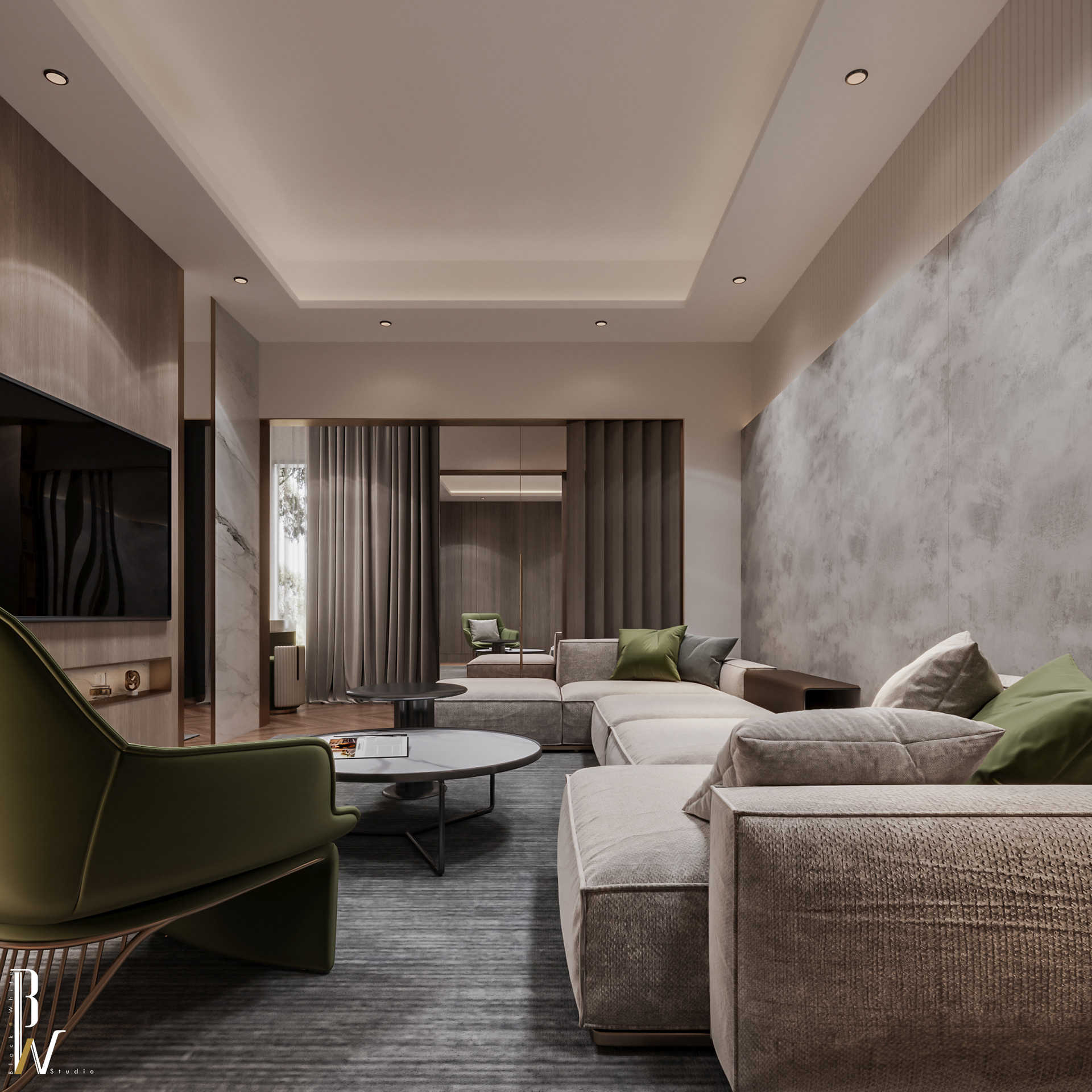 现代主卧室丨阿联酋丨Black N White-17