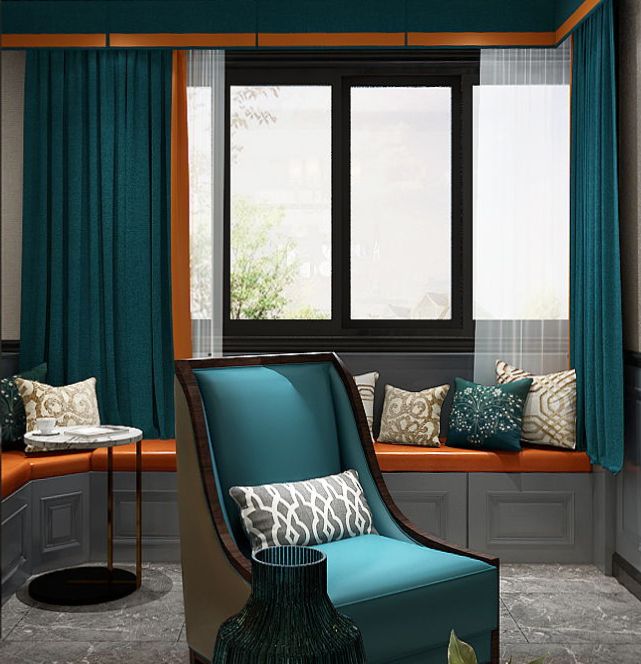 爱马仕橙&孔雀蓝撞出高级感,美式混搭打造优雅轻奢家居-39