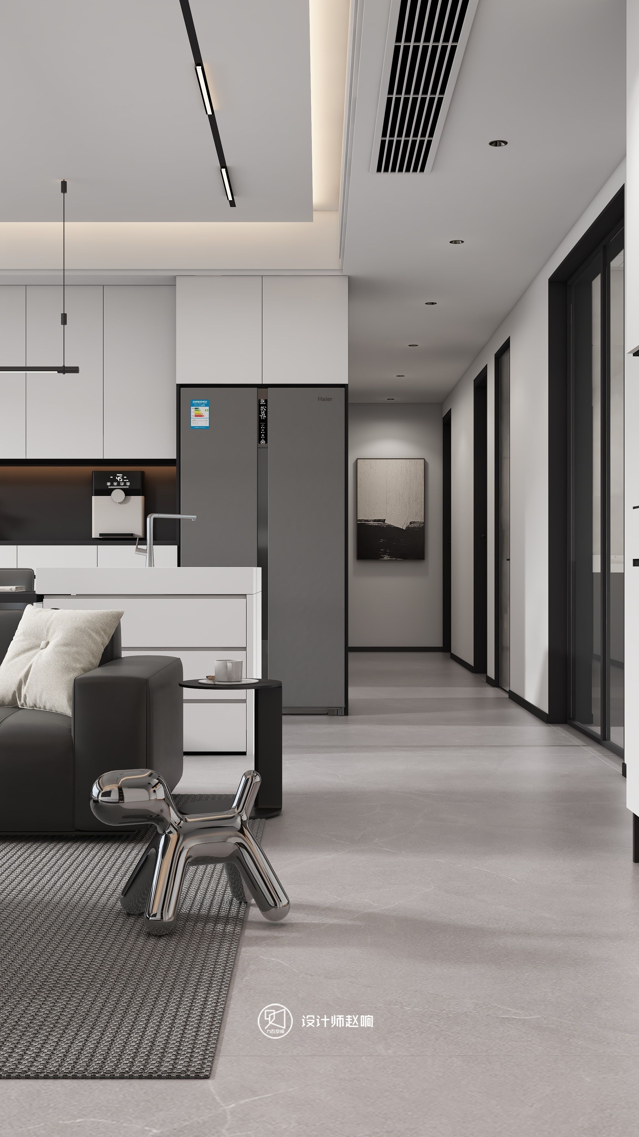 135㎡黑白灰风格住宅设计-6