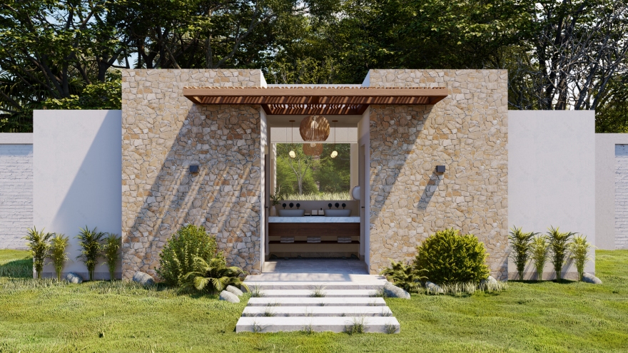 乡村带泳池房屋卫生间设计-2