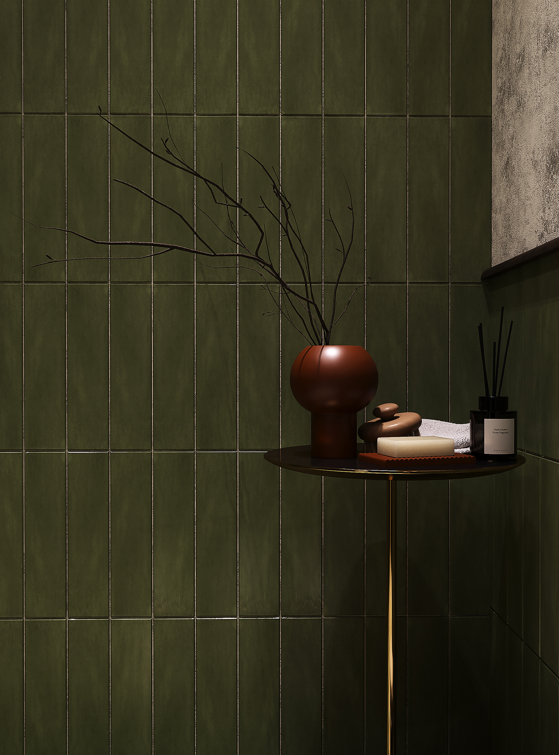 绿色瓷砖浴室设计丨Anastasia Ponomarenko-4