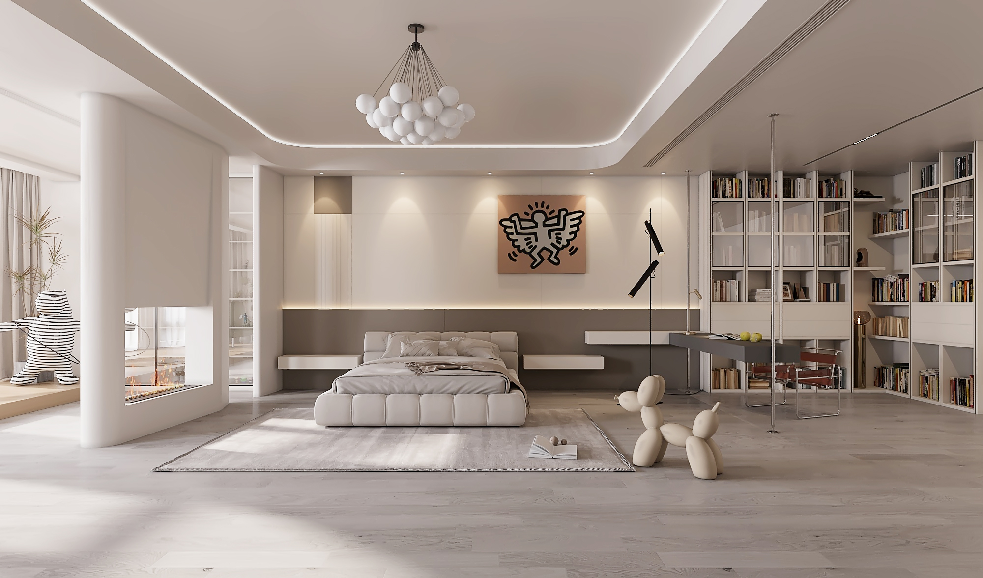 极简奶油大开间卧室-0