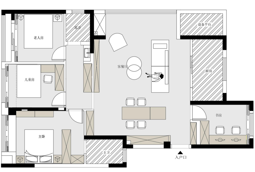 内舍软装丨147㎡极简风四居，经典配色感受有温度的家！-4