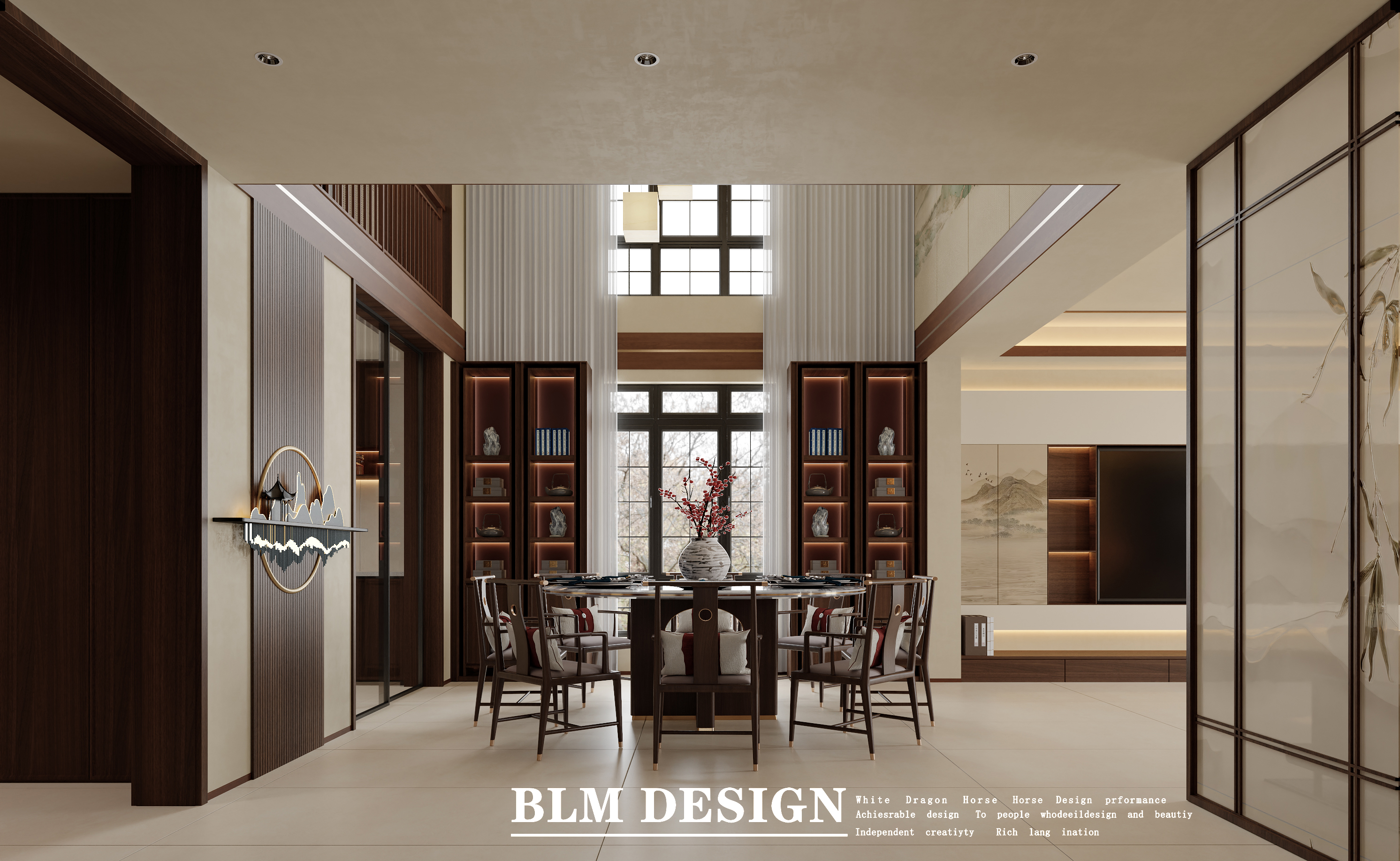 新中式别墅效果图案例-3