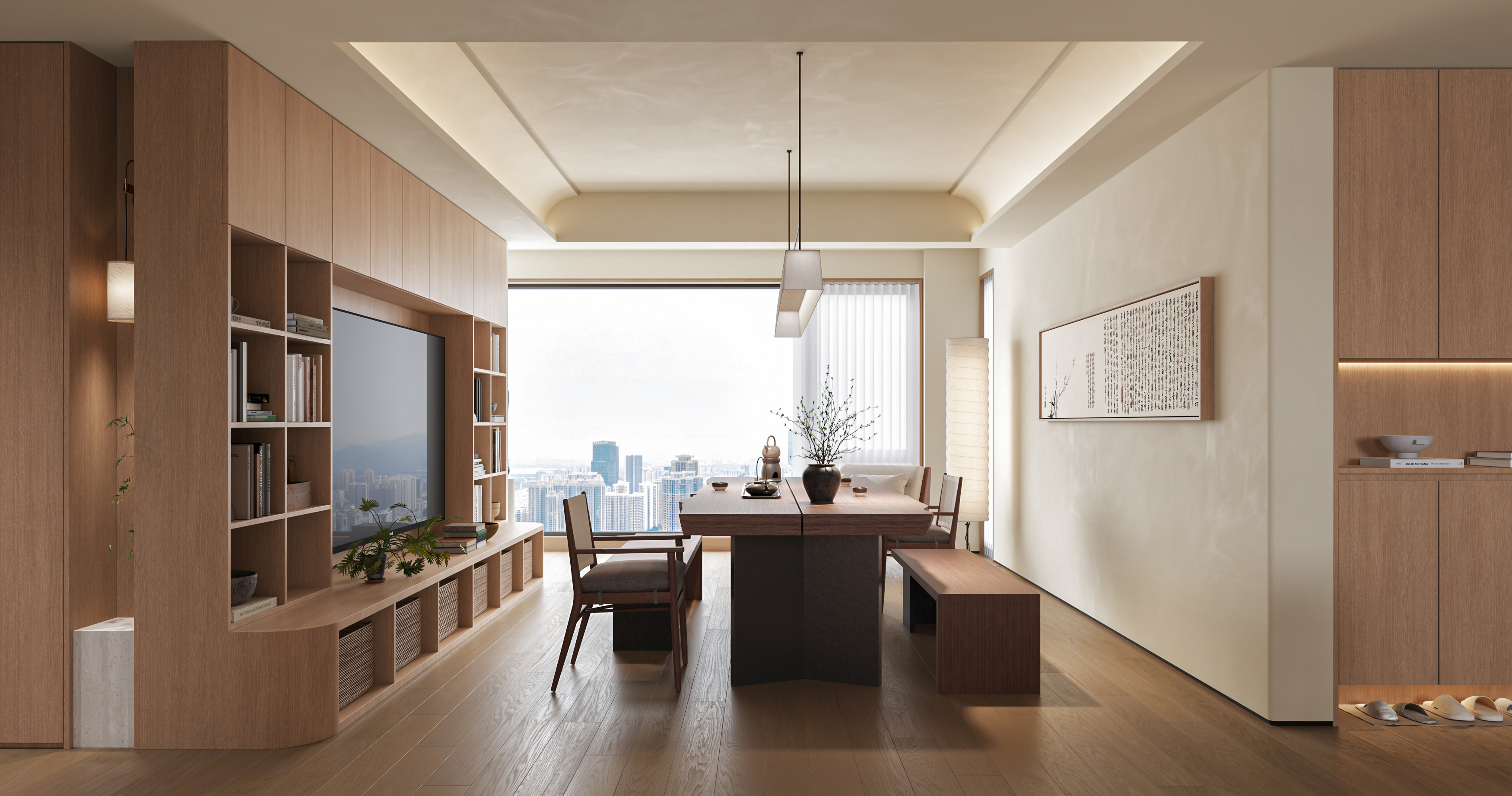 暖色简约客餐厅渲染-3