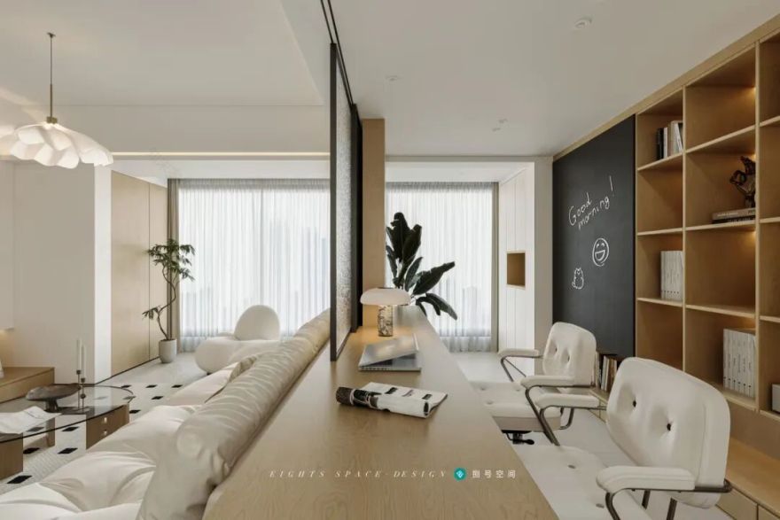 OriginalDesign|钢旅蓝郡142m²,只需一面玻璃半墙,书房空间手到擒来,还不影响通风采光!-2