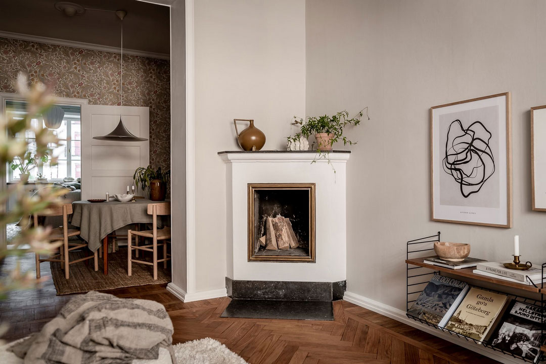 瑞典哥德堡公寓的花卉墙纸餐厅设计-7