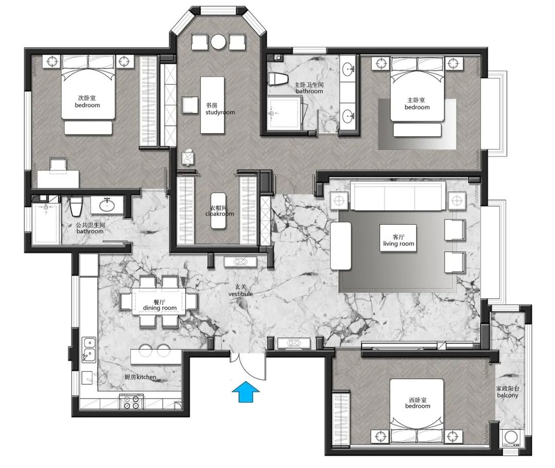 鑫界帝王国际样板间 | 现代轻奢风格下的古典艺术对话-17