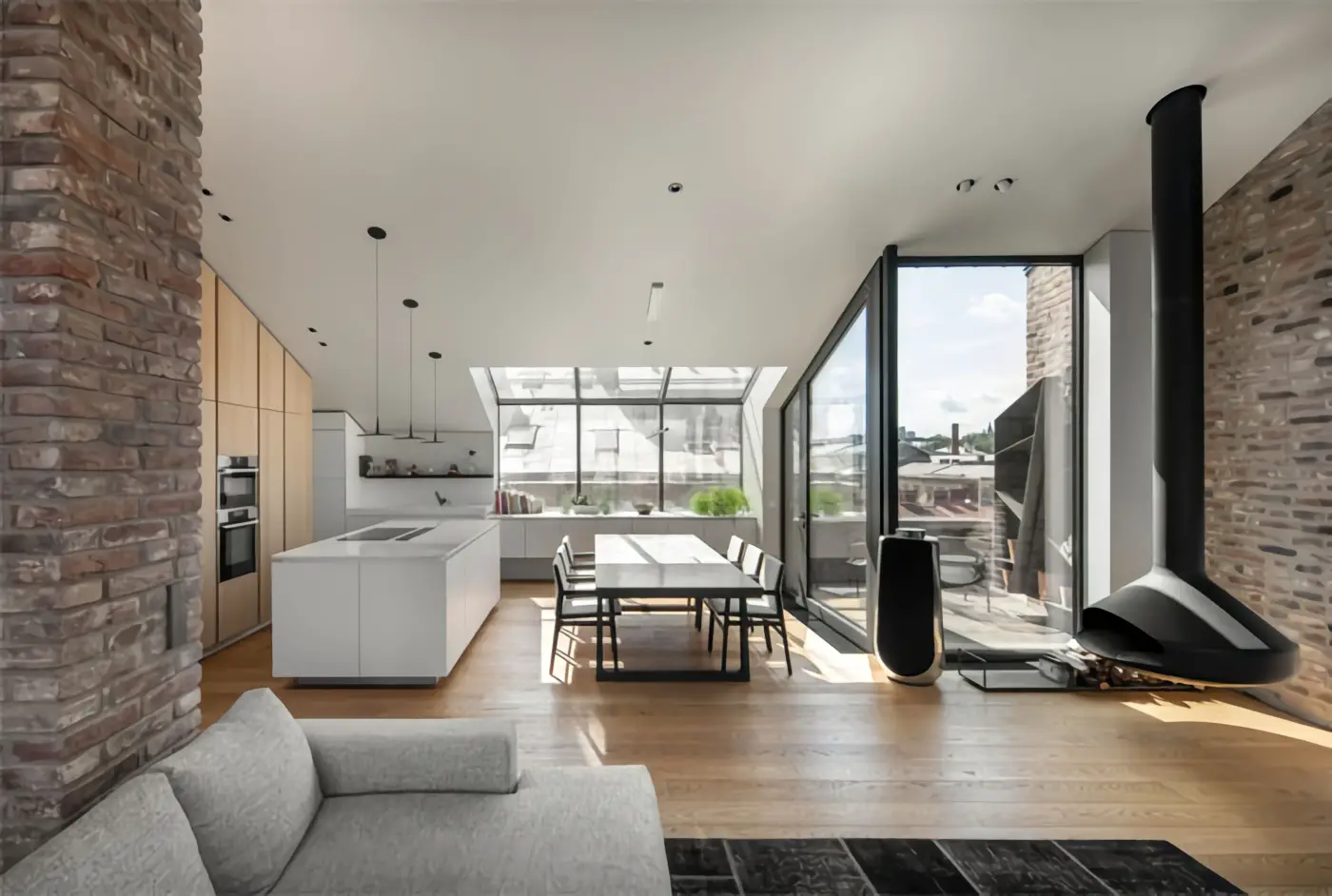 基辅独特设计阁楼 | 古老砖墙与现代钢火炉的完美融合-3