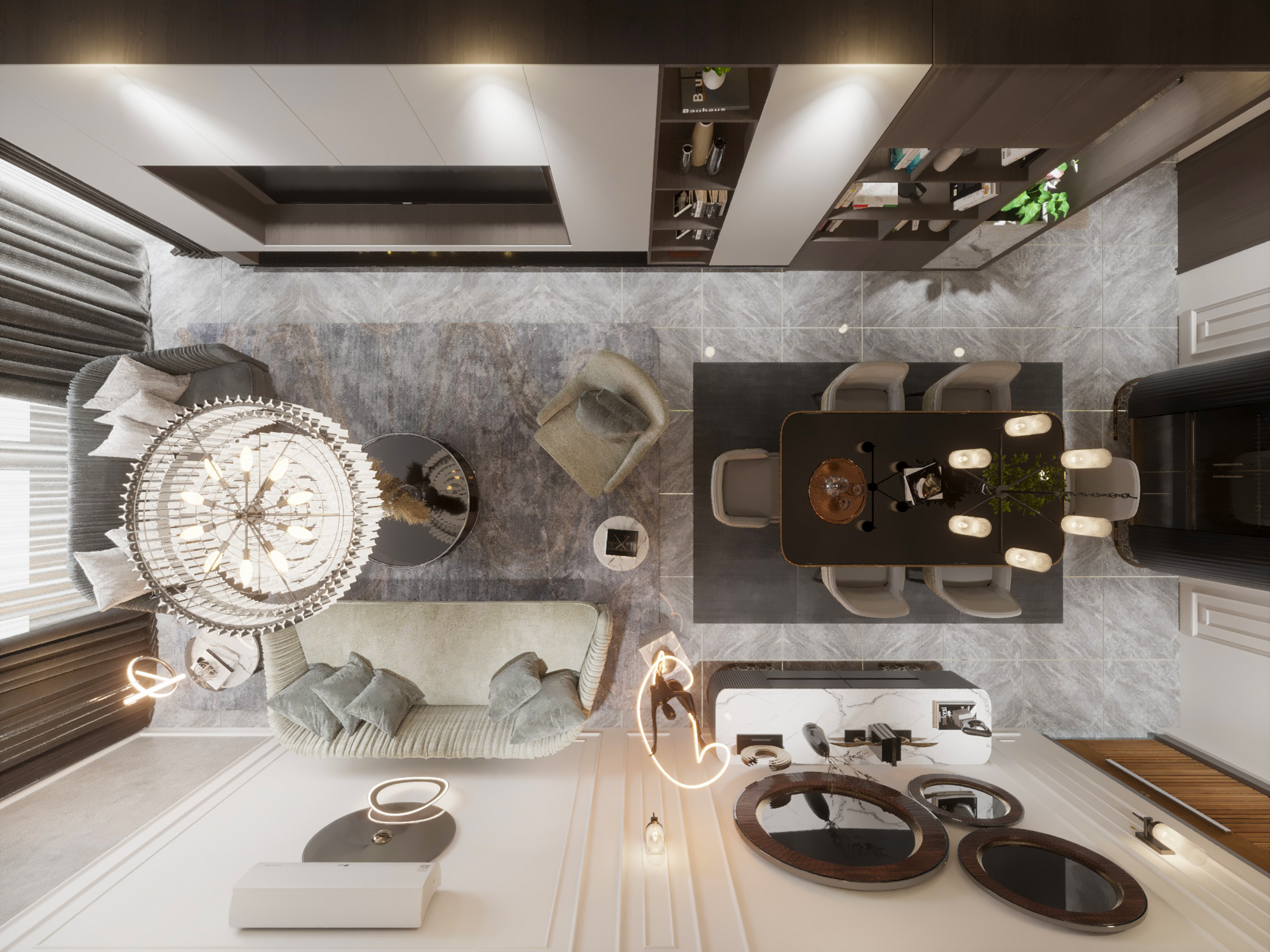 Apartment Living Reception Dining Kitchen Neo Classic-12