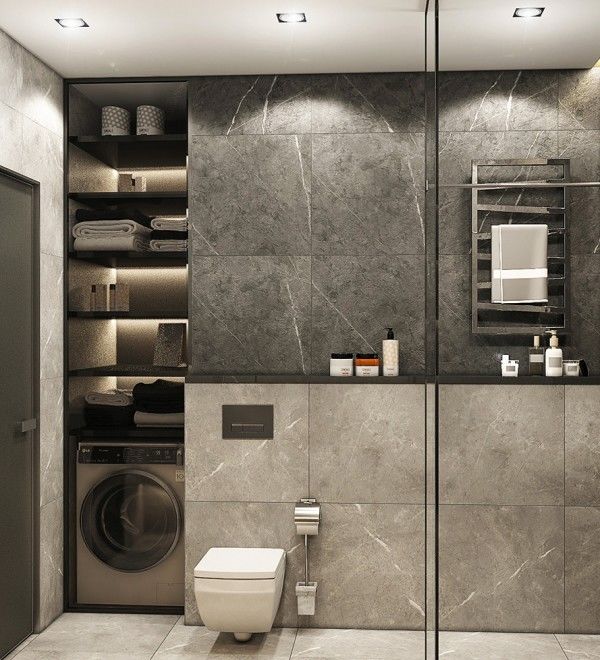 5㎡卫生间高级设计方案 | 洗衣机巧妙融入洗漱台与收纳柜-60