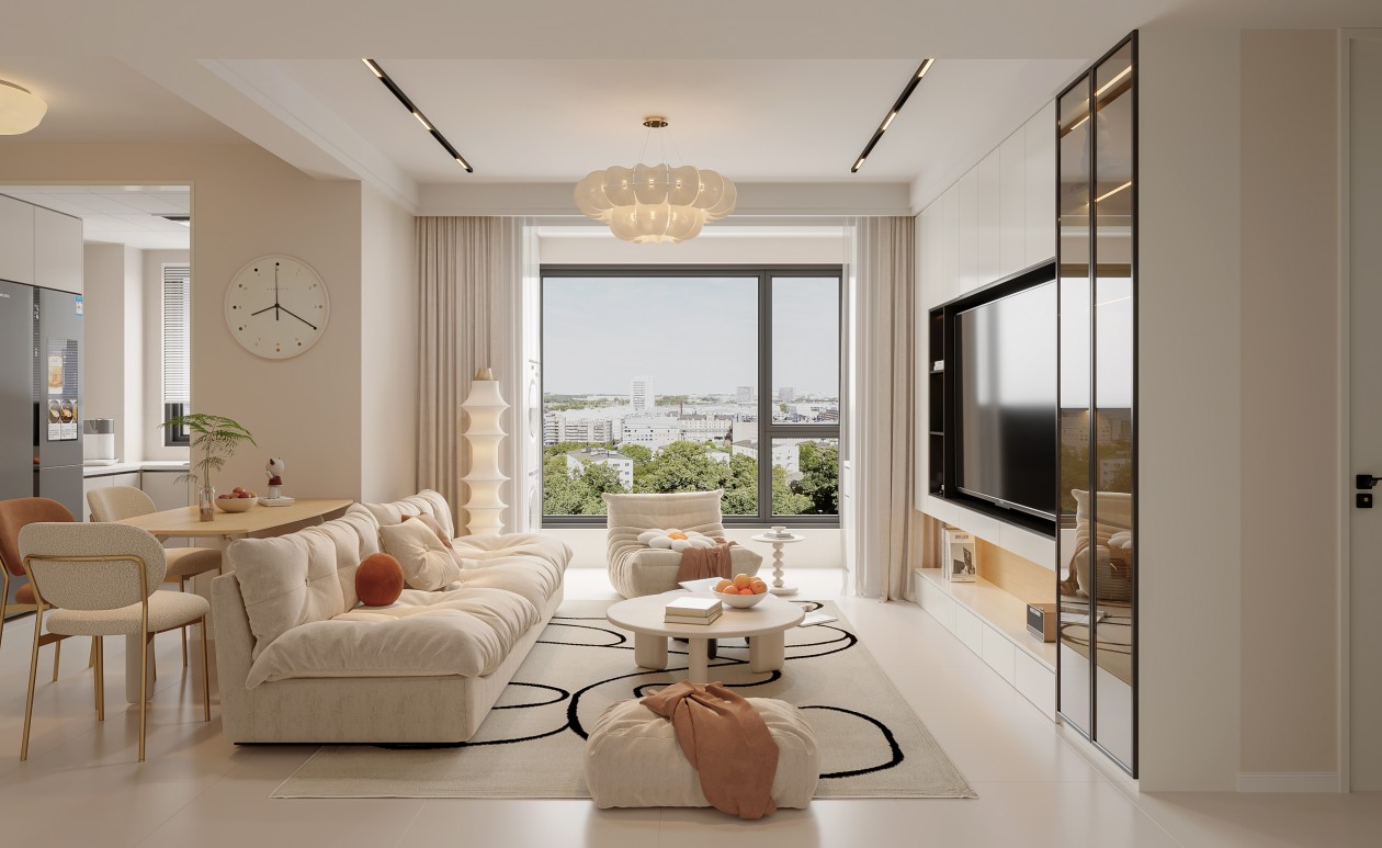 奶油法式复古客餐厅效果图表现-2