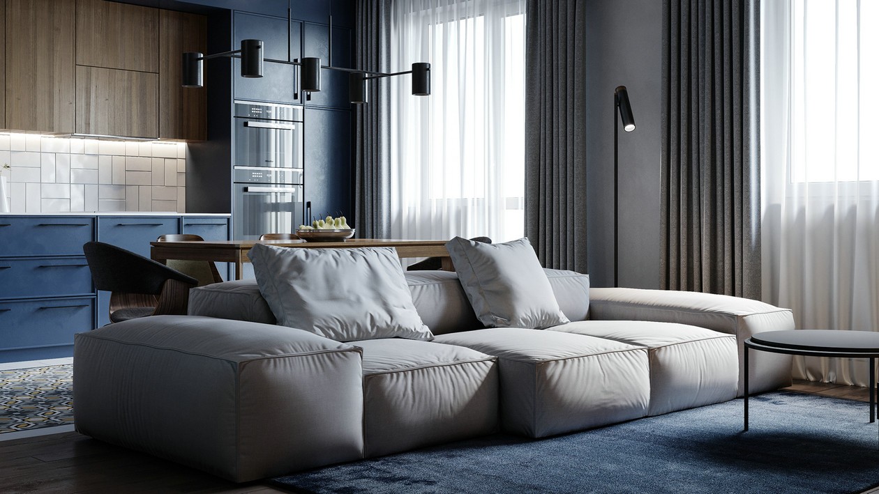 乌克兰90㎡ 蓝色系空间设计充满了浪漫与诗意-1