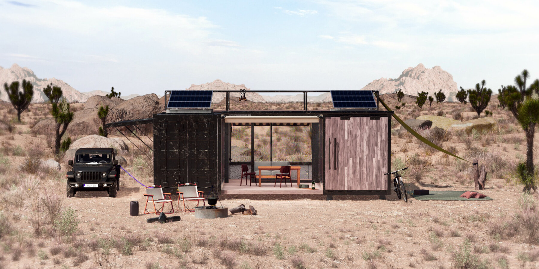 Jeep 集装箱房屋 | 可建在任何地方的太阳能移动住宅-0