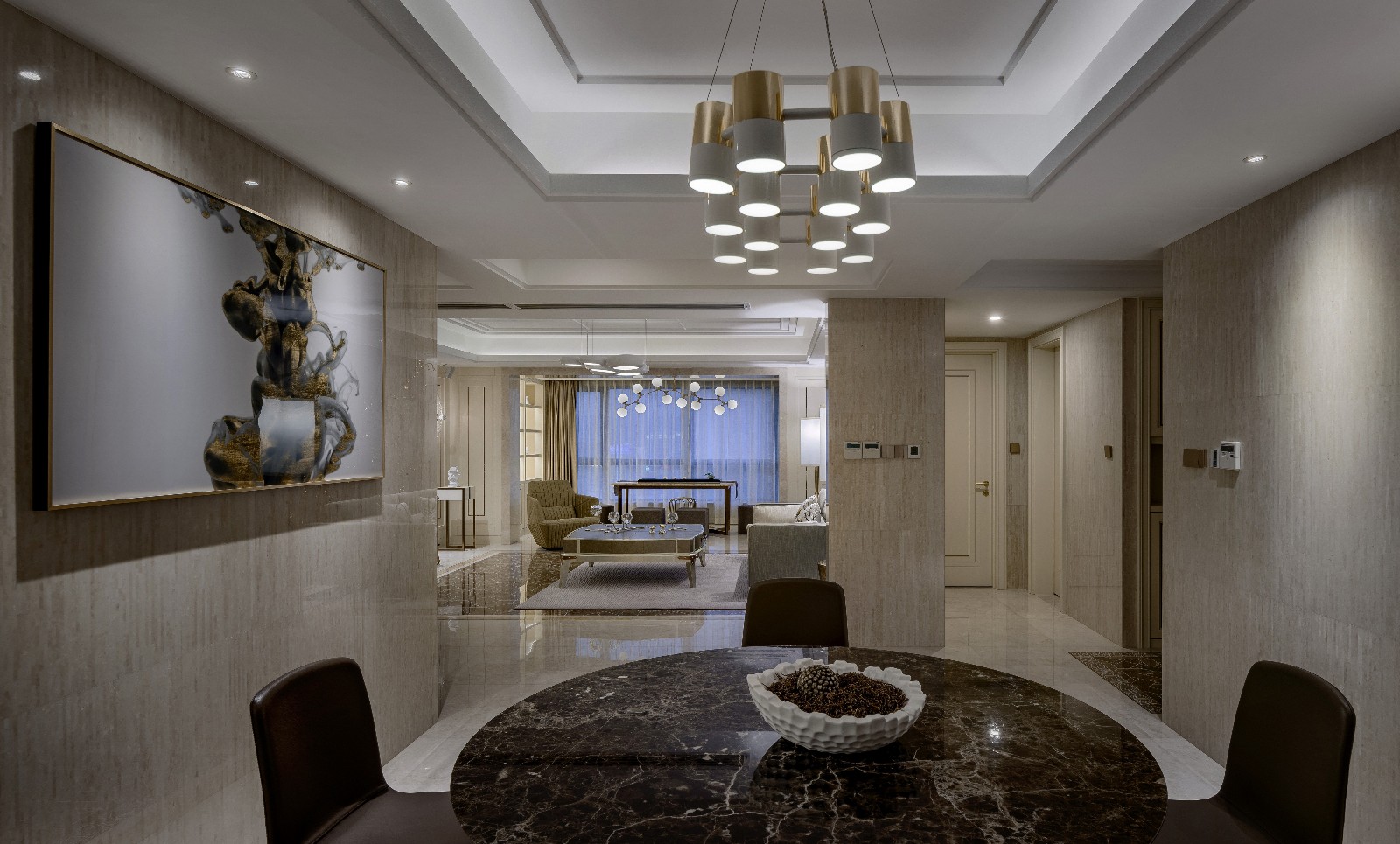 福州融桥外滩 246㎡现代样板间——东方禅意与轻奢金属的碰撞-10