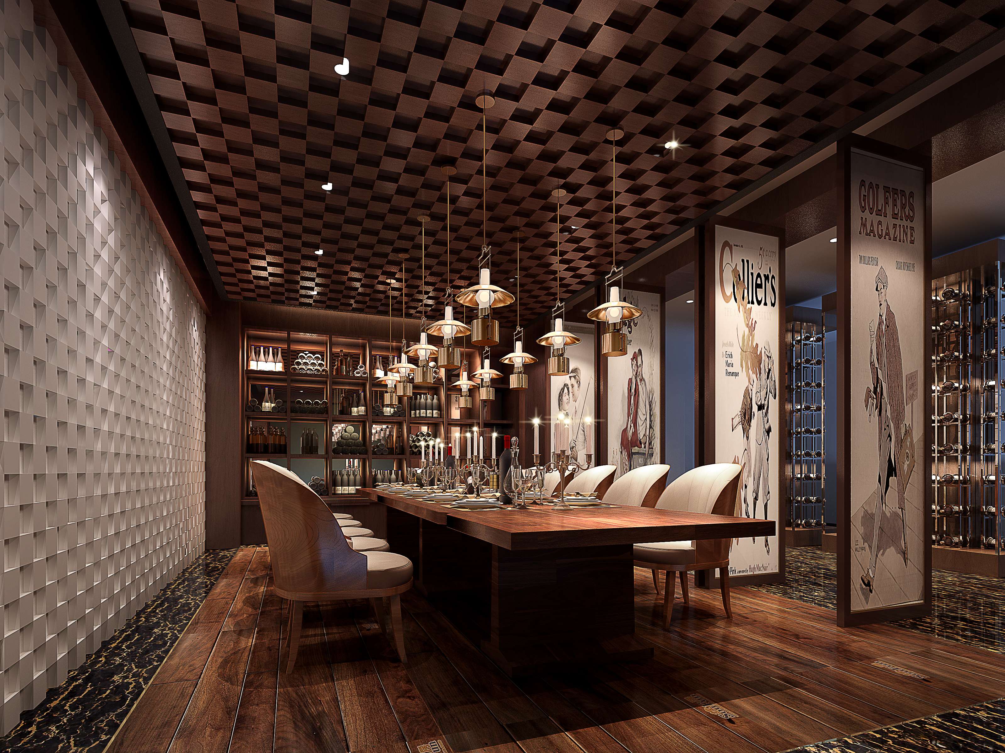 餐厅设计效果图中餐厅餐厅包间包房小吃店面馆工业主题餐厅-9-28