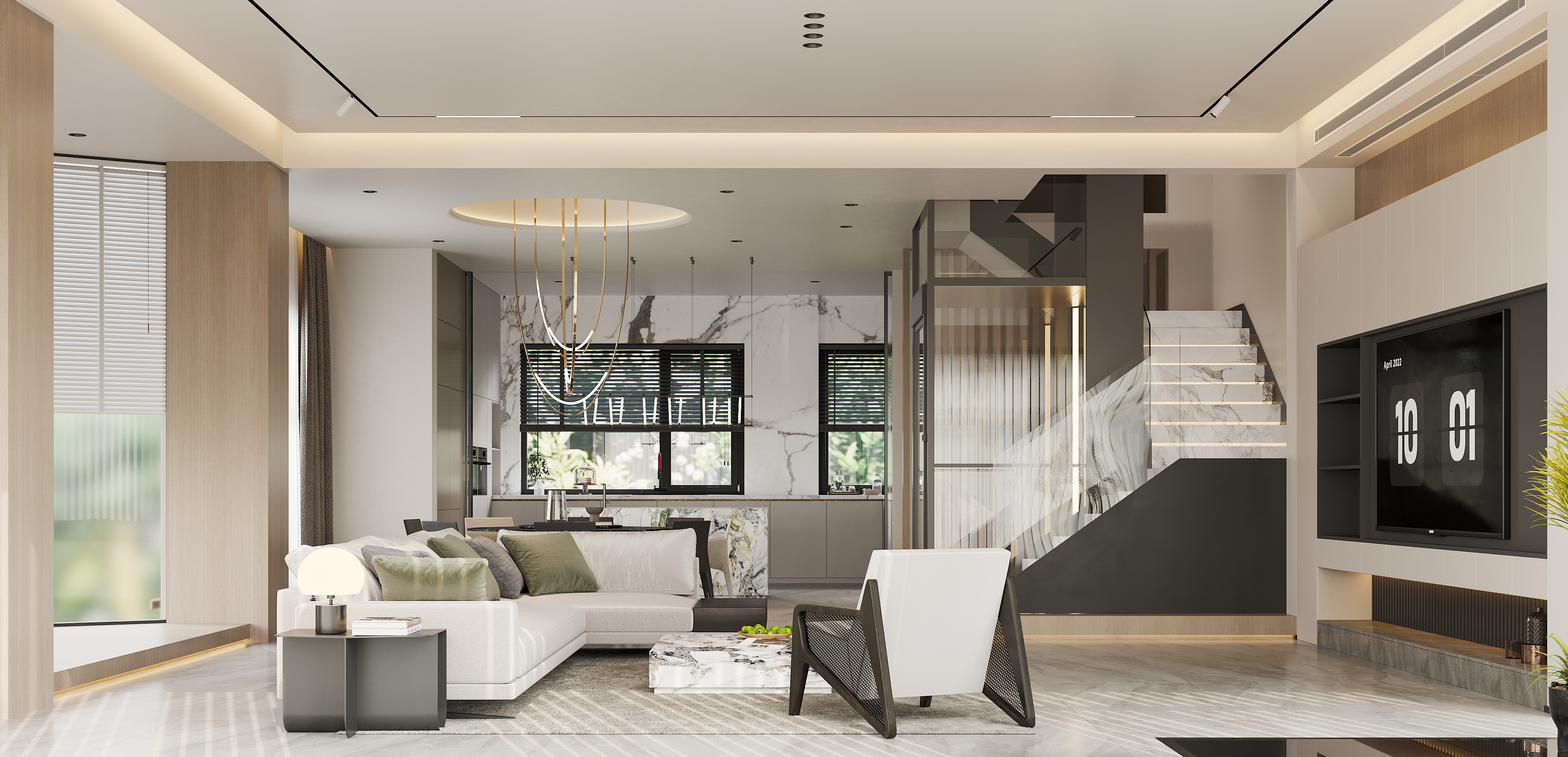 轻奢挑空别墅-艺米效果图 -8