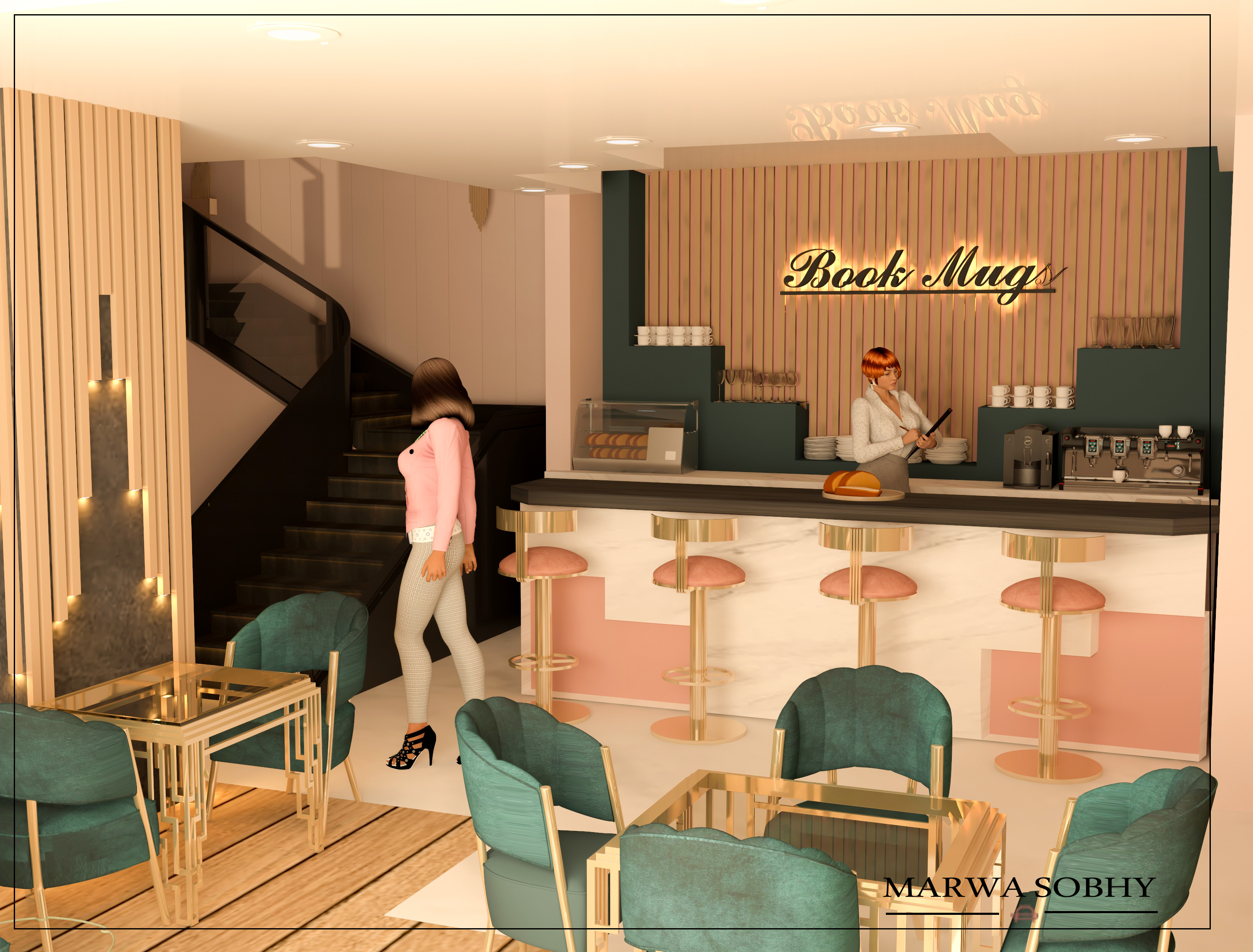 cafe and book shop interior design-2