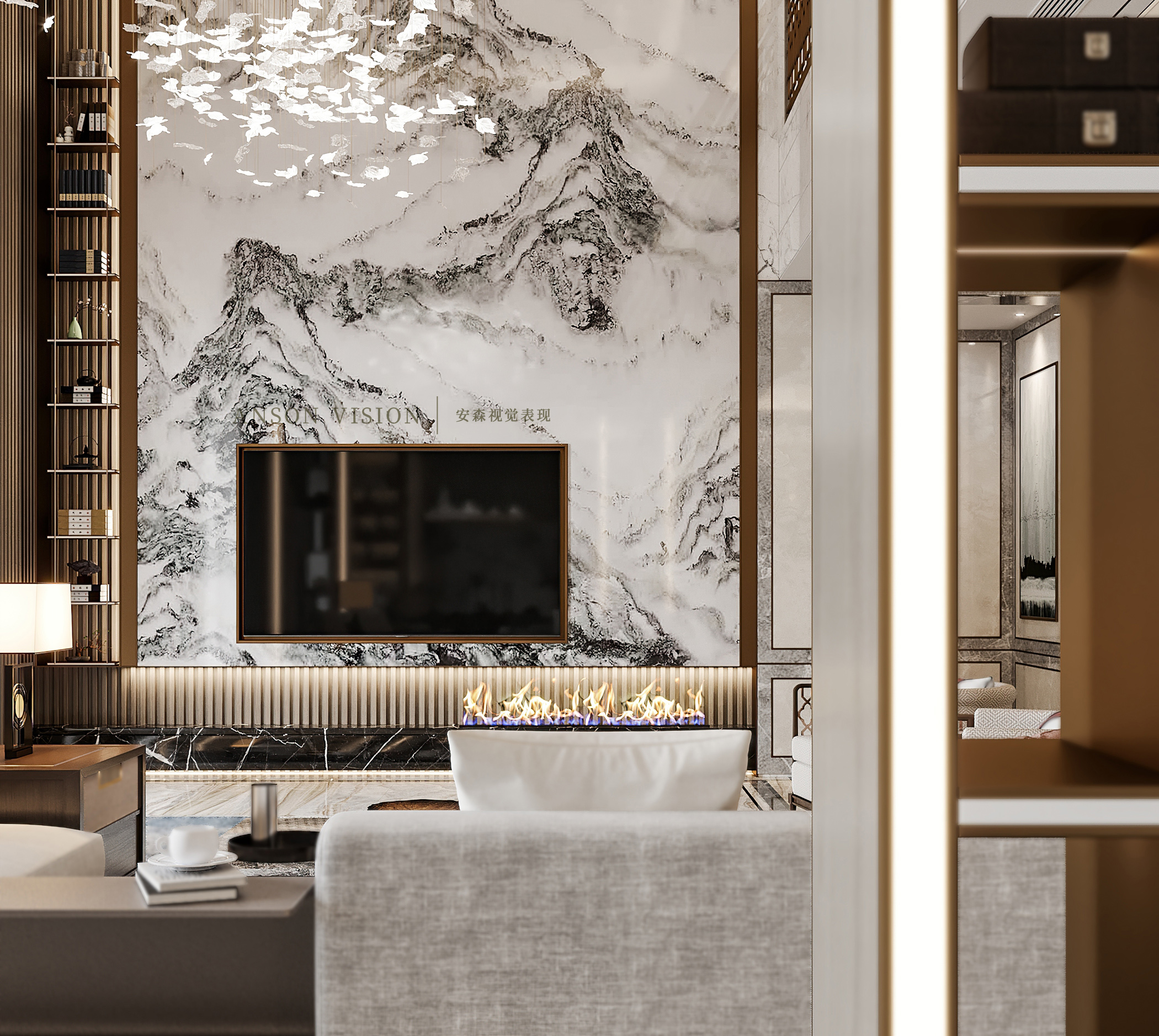 韵味·新中式别墅效果图丨Ansonvision·蒙头睡-15