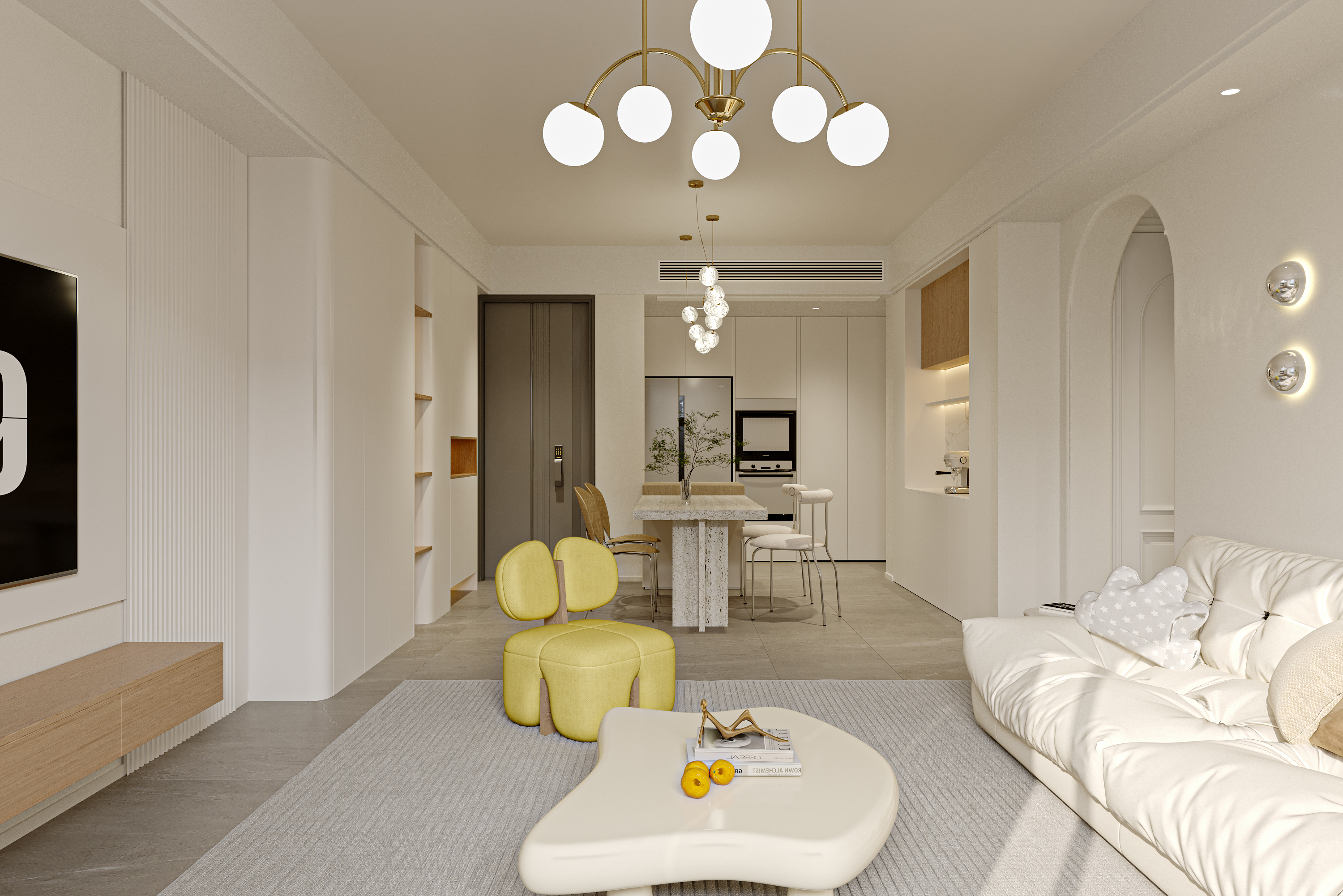 奶油风客餐厅效果图表现-5