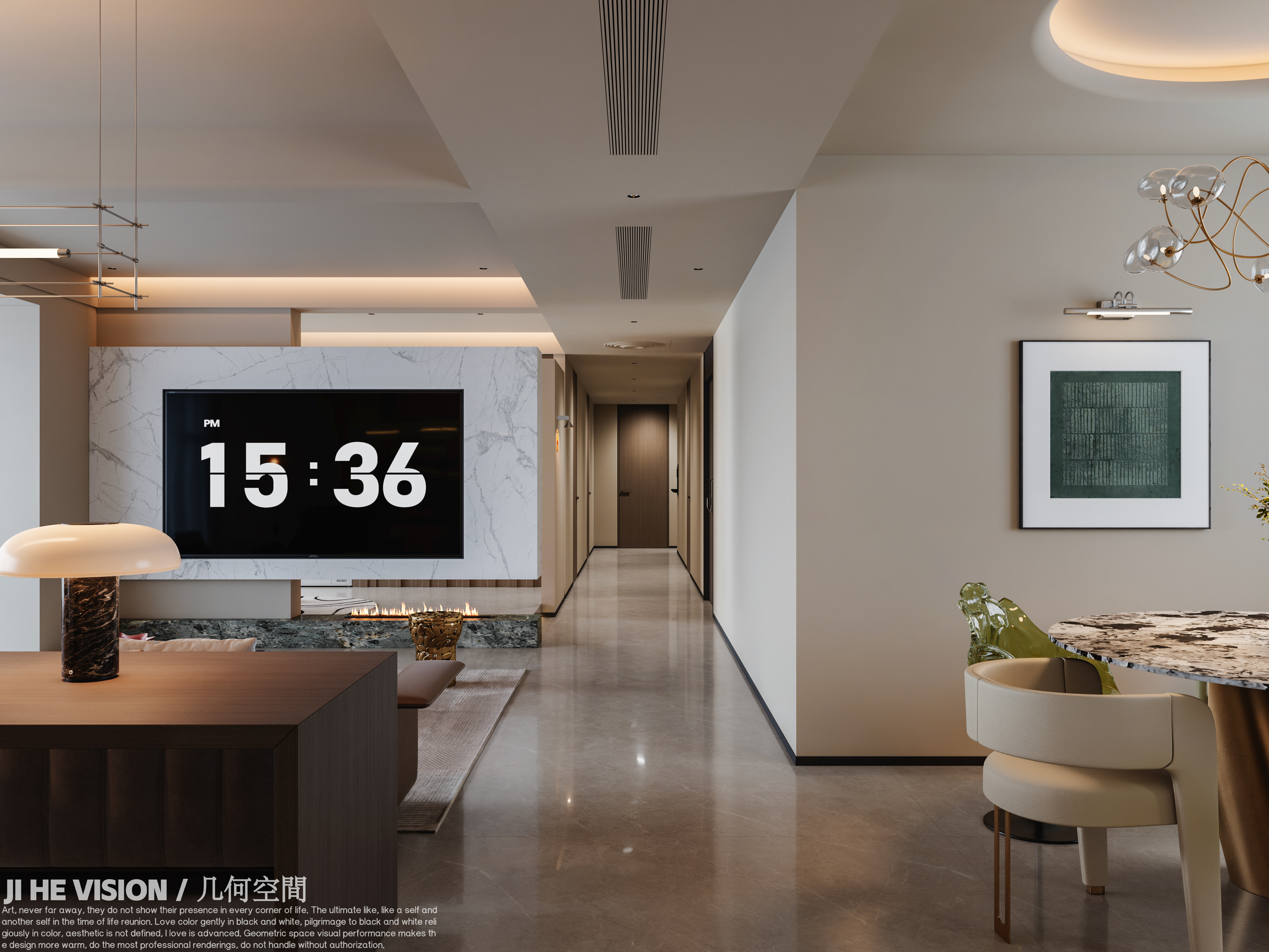 港龙美的云筑轻奢客餐厅丨几何空间视觉表现-3