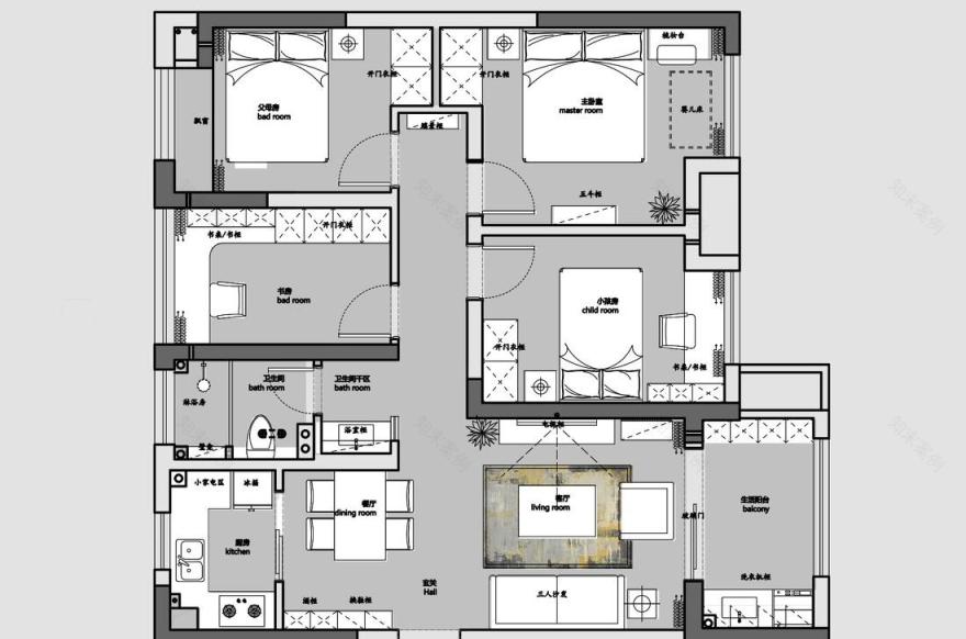 98 平米现代轻奢四房改造,设计师用心打造蓝粉主题空间-163