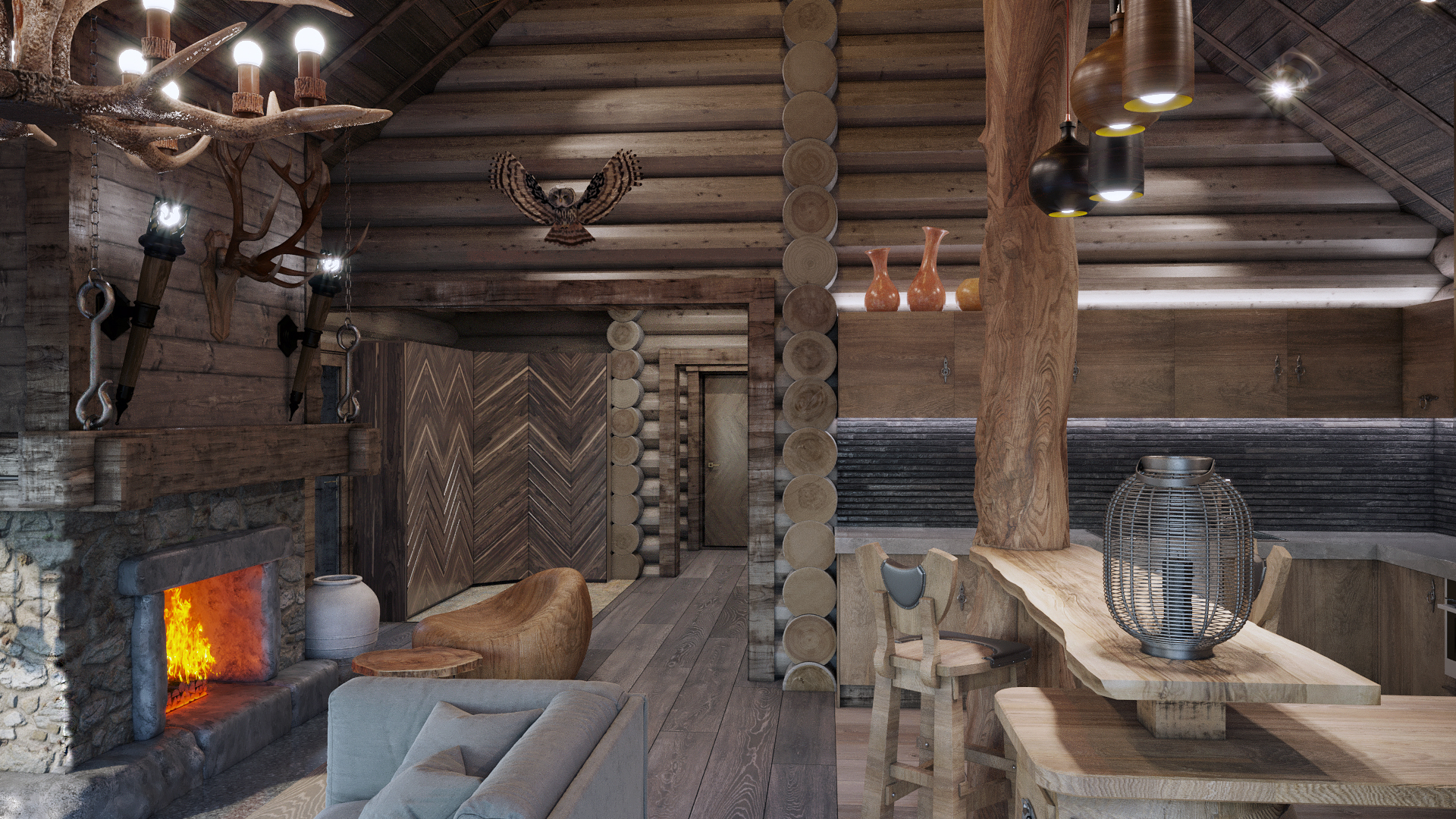 Варианты интерьера в срубе.-13