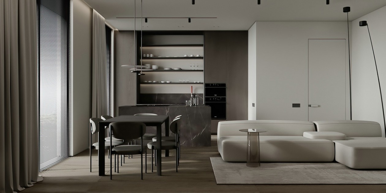 高级灰+胡桃木居住空间设计-1