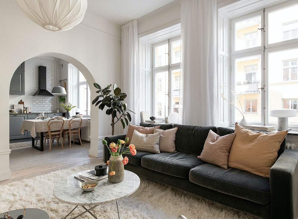 瑞典温馨女性公寓，弧形设计成亮点-1
