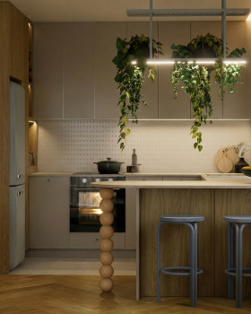 projekt kuchni z nutą błękitu