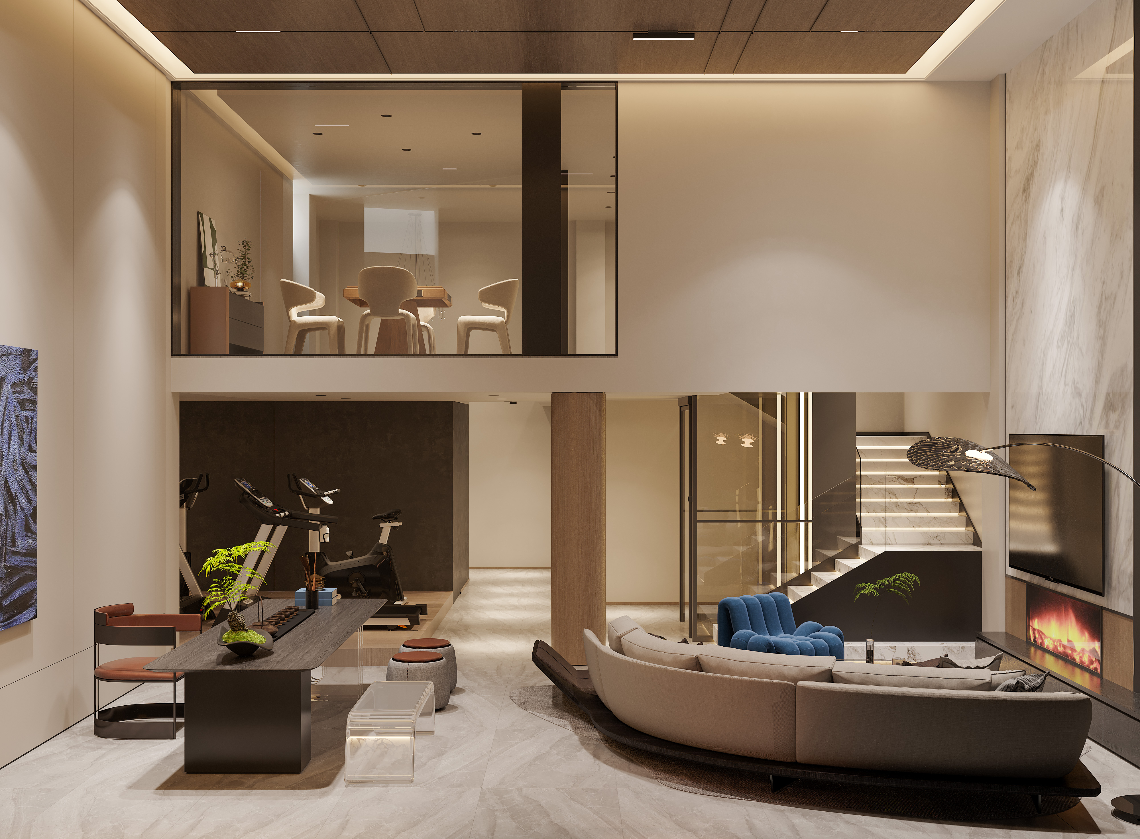 轻奢挑空别墅-艺米效果图 -1