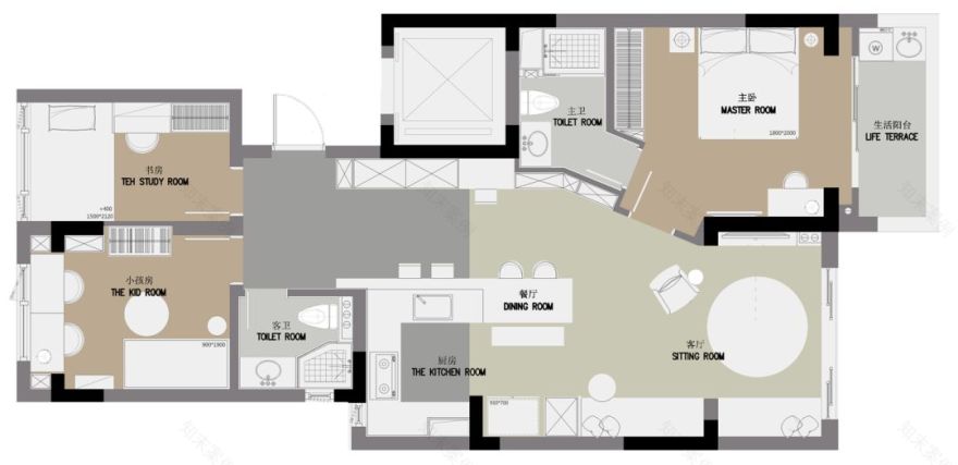 87 平三口之家,阳台变客厅,餐厨全开放,小家也能显得无限大-12
