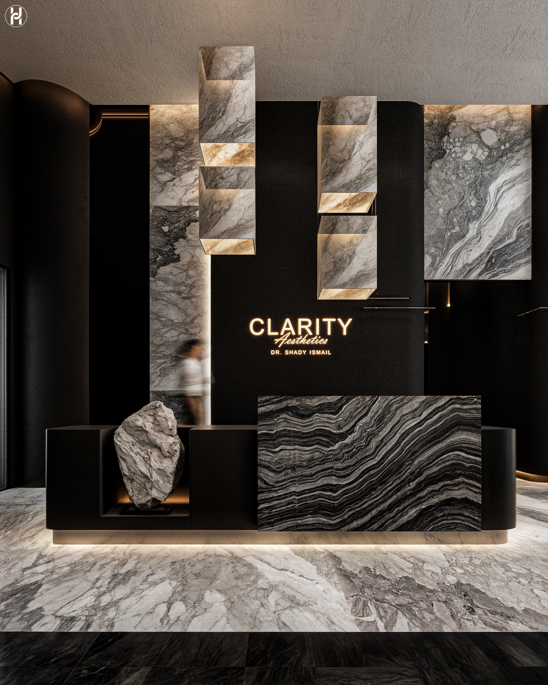 锐晰美学诊所

注：CLARITY直译为清晰、清澈，这里根据语境意译为锐晰 以体现专业和清晰感；AESTHETICS是美学；CLINC可能是CLINIC拼写错误，CLINIC意为诊所  丨YOUSEF HABASHY-3