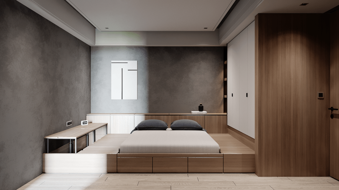 小户型一居室的灰色与木格栅-16