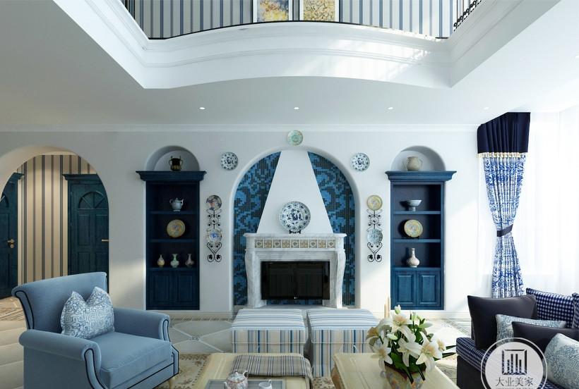 300 平米地中海风格家装设计,色彩丰富,空间利用极致-0