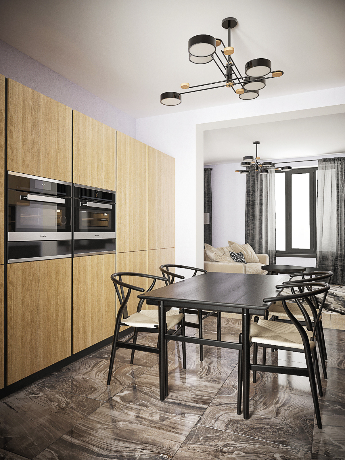 "现代简约风格，打造 2 层别墅舒适客厅厨房空间"-5