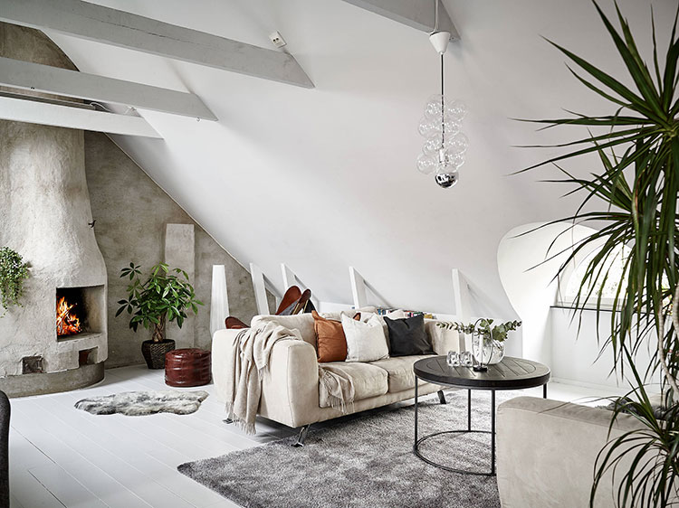 原始墙壁打造的极简北欧阁楼公寓-7