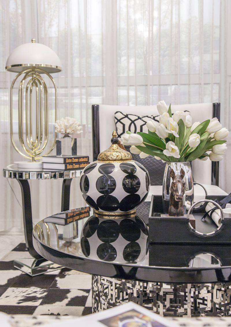 《万锦·紫园》新古典风格样板间 | 黑白灰与橘色的艺术碰撞-21