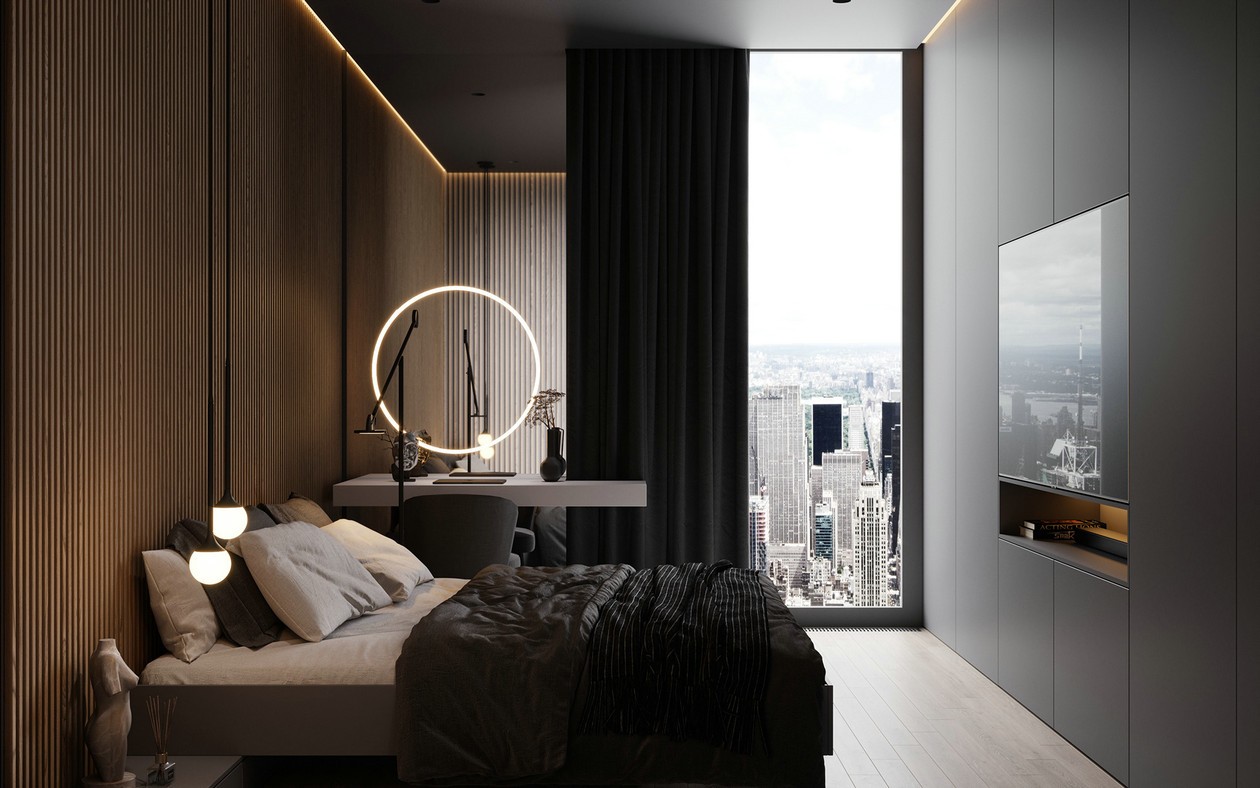 高级黑+橙色卧室设计-12