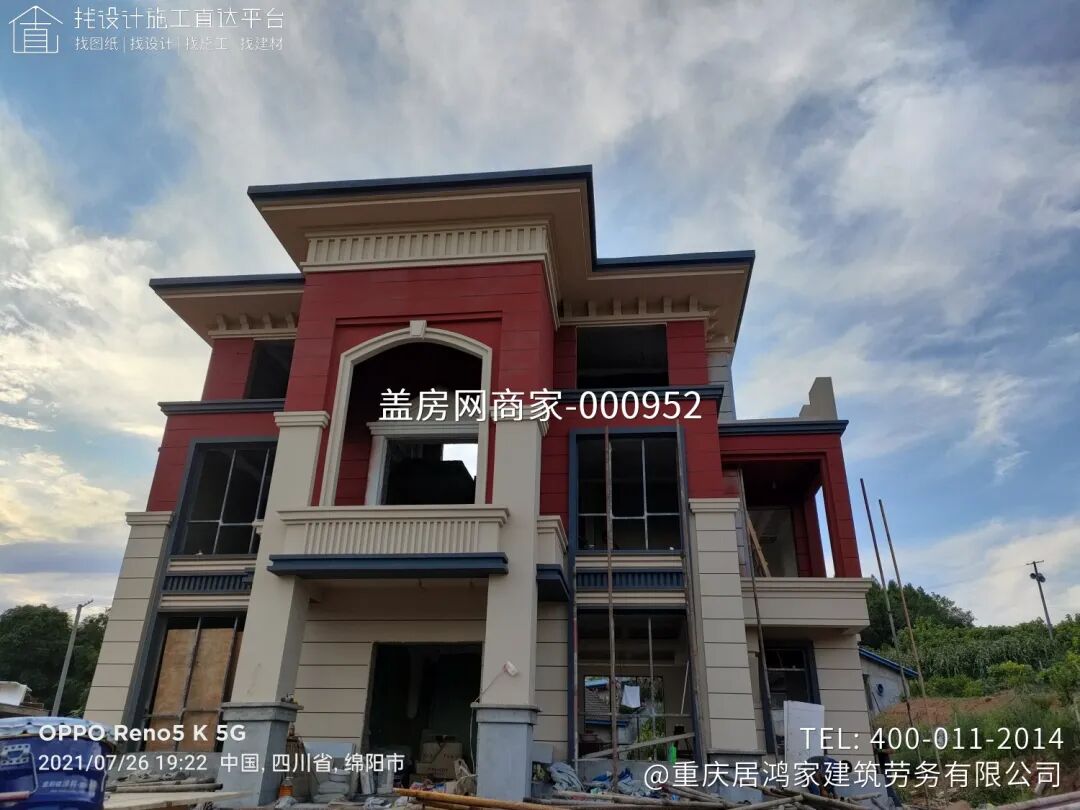 【施工队案例】四川省绵阳市涪城区三层新中式别墅施工-1