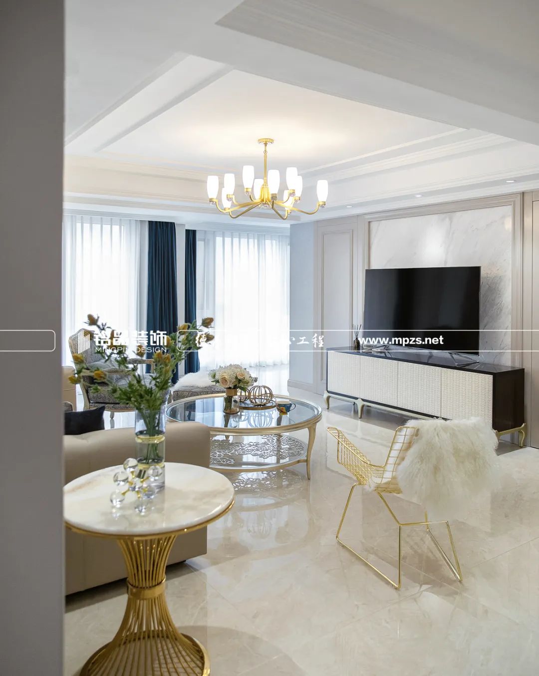 150㎡美式轻奢婚房，沁蓝米咖配色展现小资情调-30