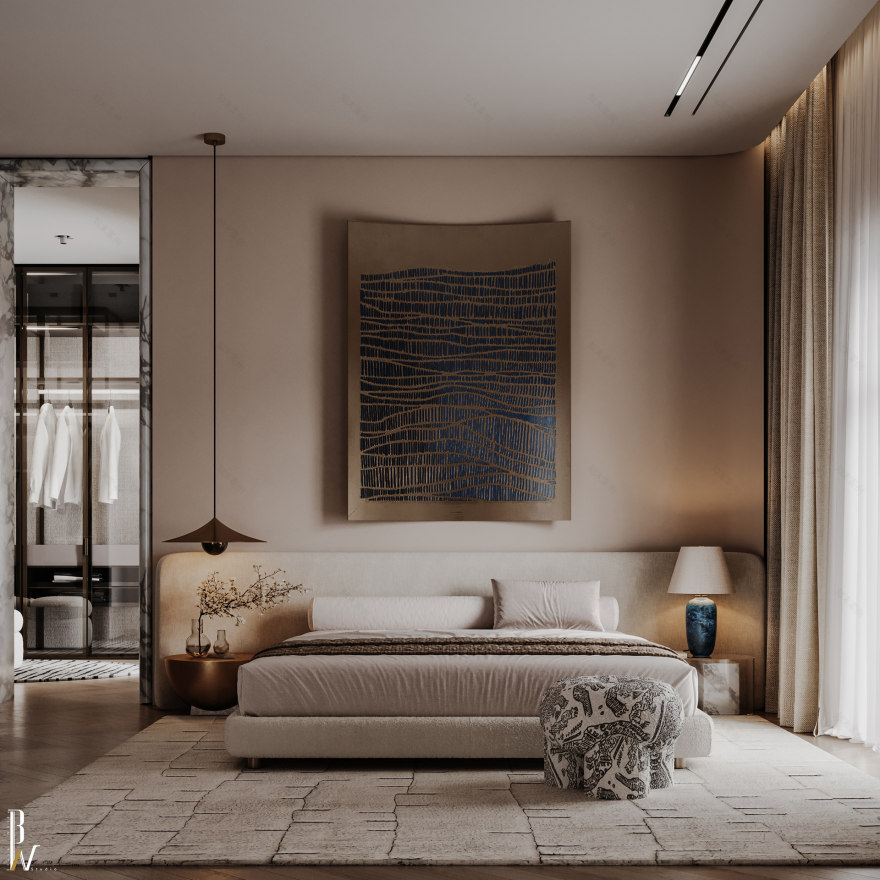 主卧室丨沙特阿拉伯丨Black N White-9