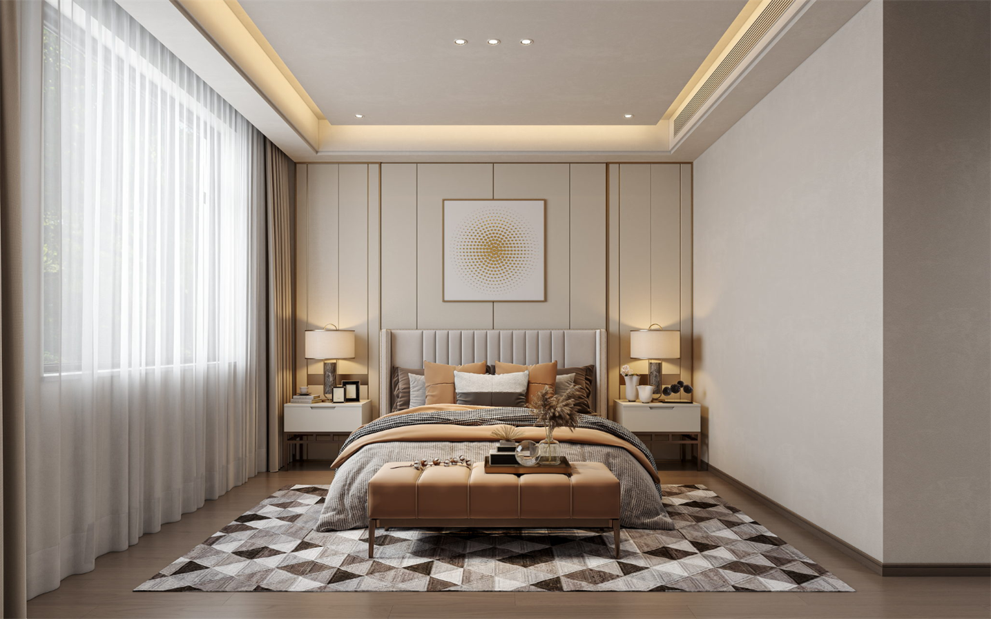 新中式挑空别墅全屋全景-7