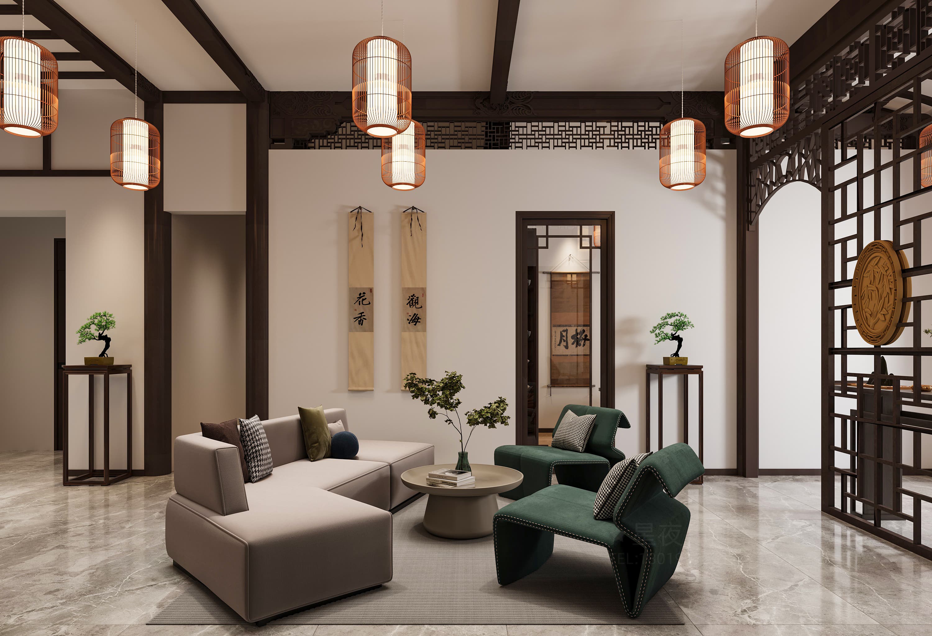 中式办公室+庭院效果案例-3