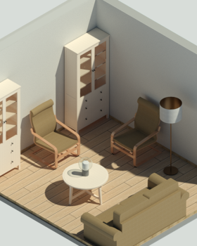 Модель двухэтажного дома + семейства Revit 3D