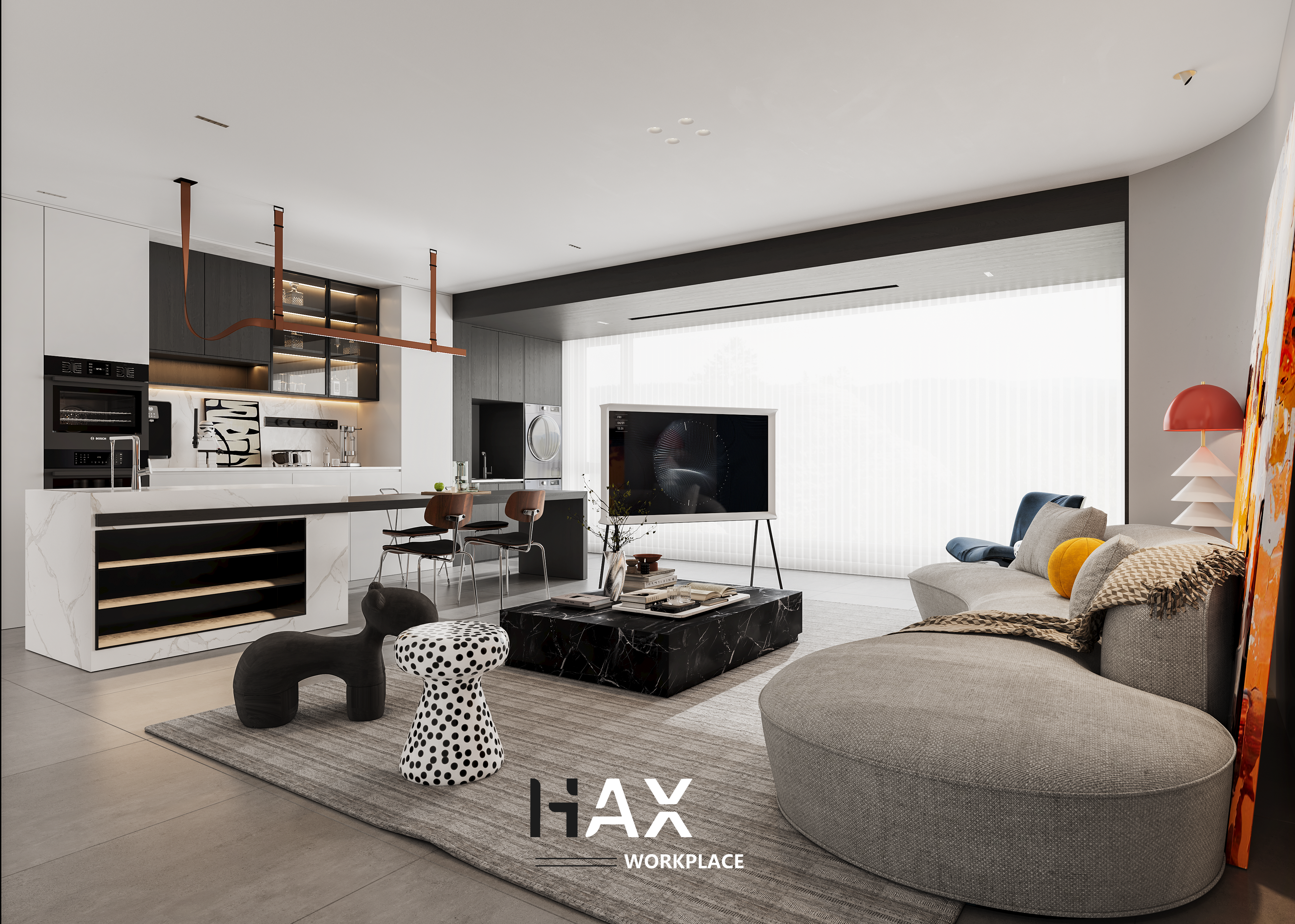 黑白灰跳色的家-17