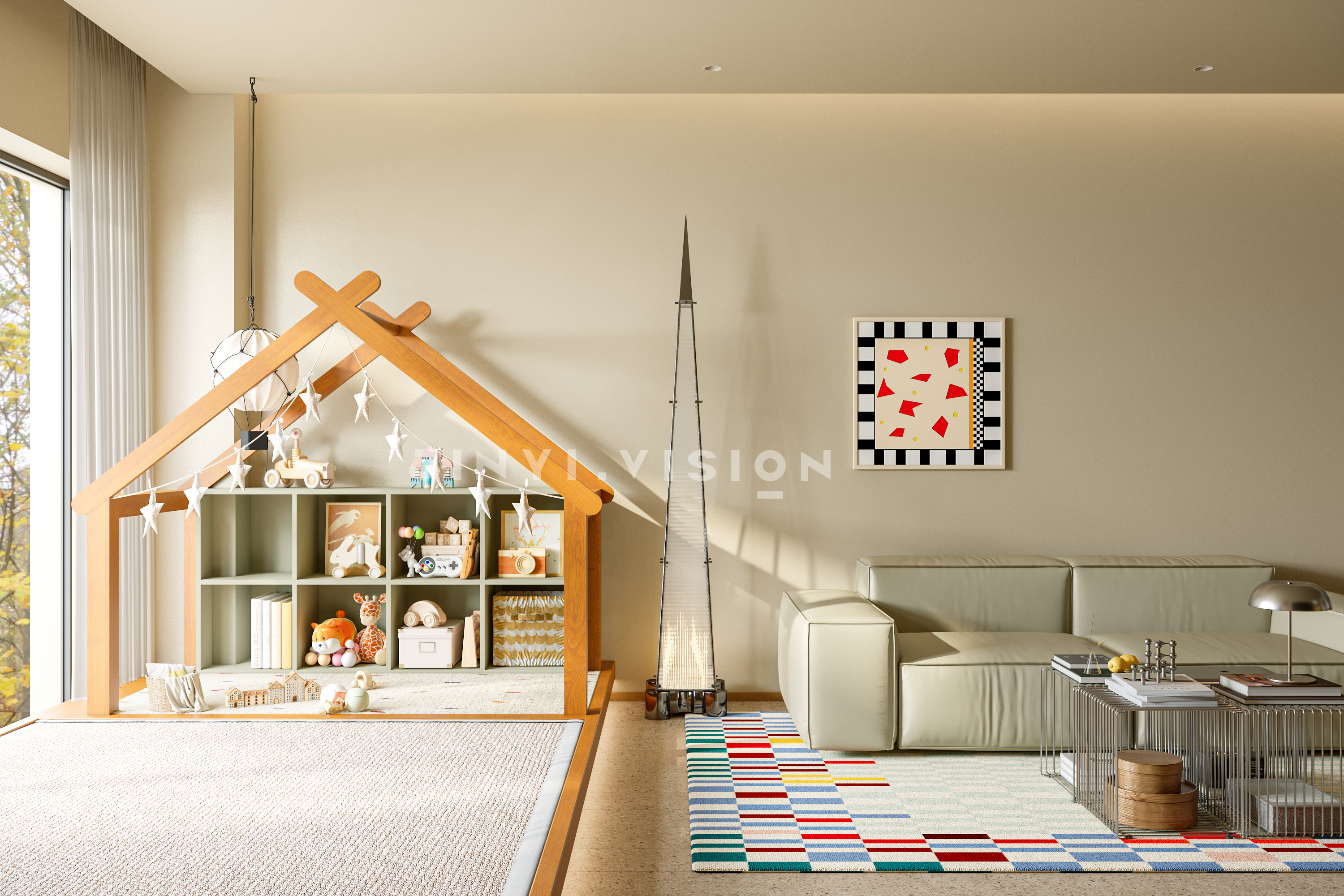 撞色 + 童趣装置，家是会发光的游乐场-7