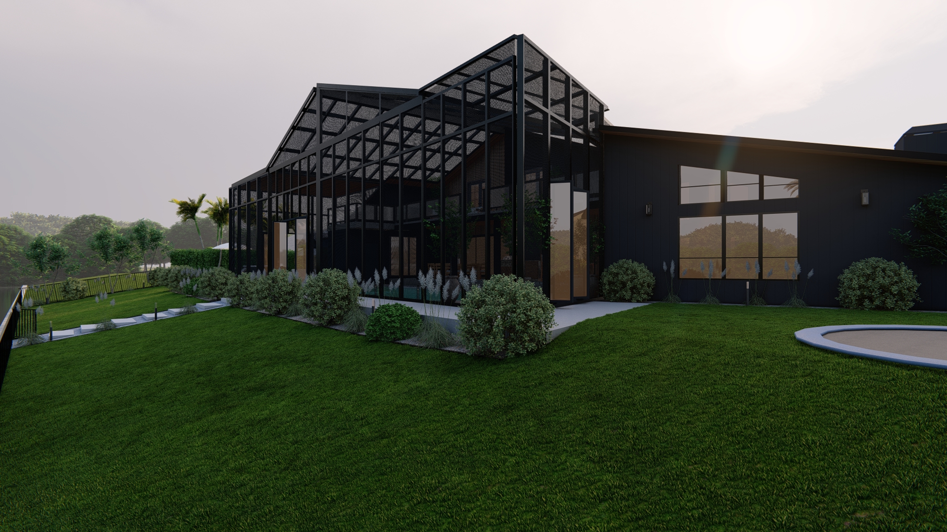 Indoor pool with a lake view-6