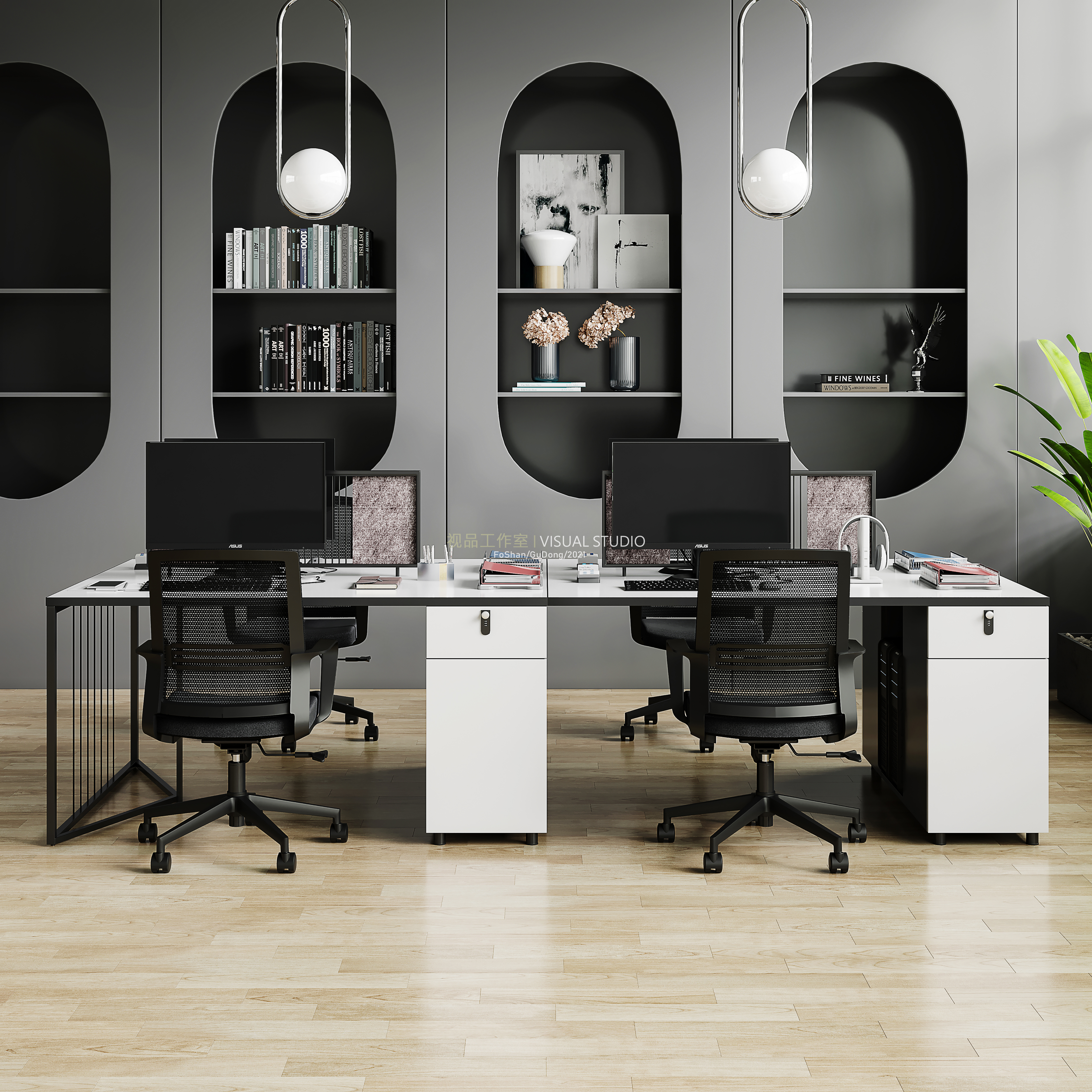 轻奢极简老板桌/职员桌效果整合-7